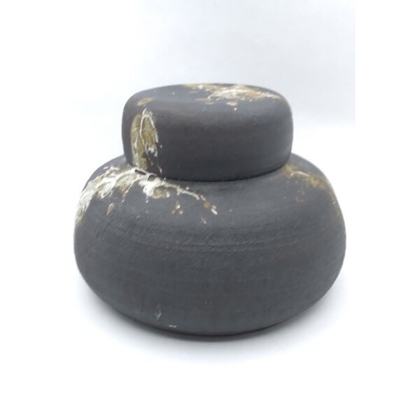 Modernist Studio Pottery Splatter Paint On faux lidded Vase signed Abrams? '73 - Picture 4 of 16